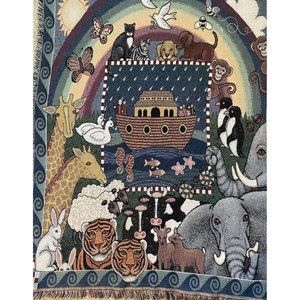 Vintage American Weavers Noah's Ark 66" x 50" Fringe Throw Blanket Wall Hanging